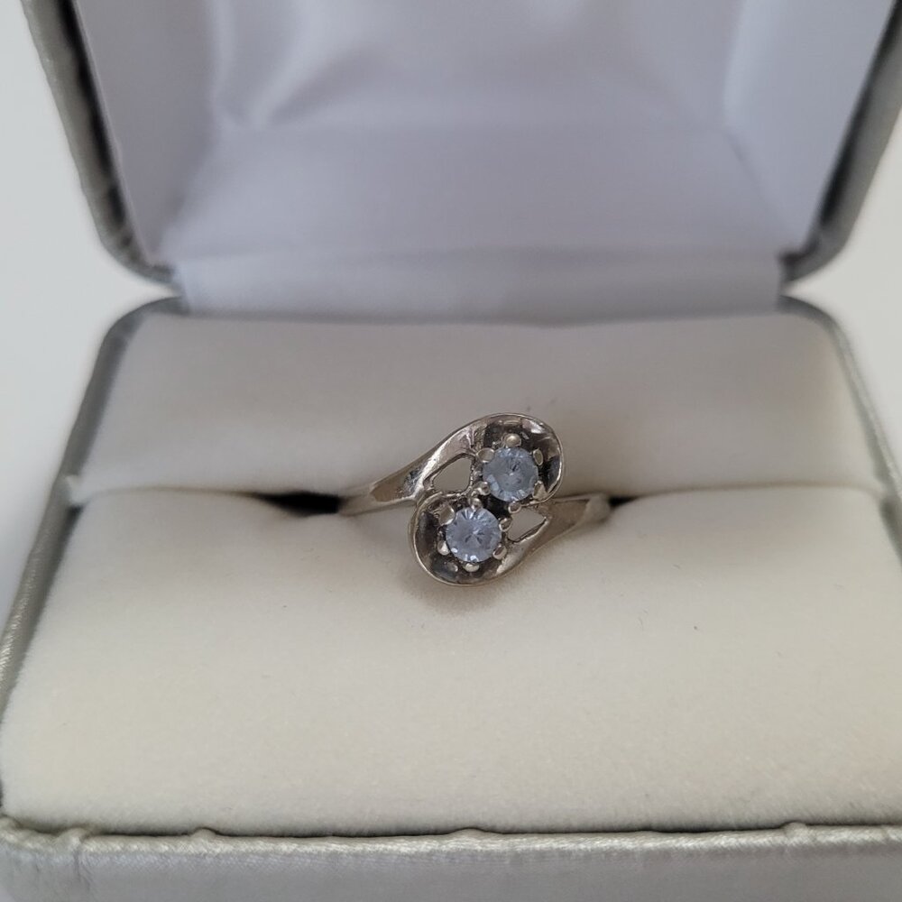 1960s Blue Topaz Ring 10k Vintage White Gold Dason December Birthstone - Picture 7 of 15
